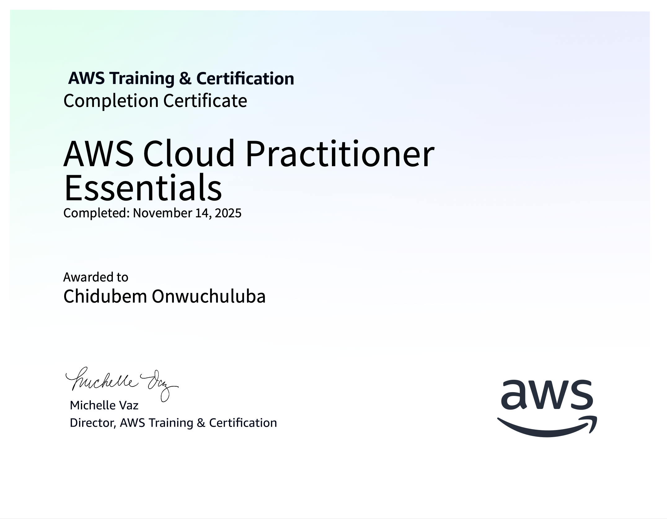 AWS Cloud Practitioner Certificate from Amazon Web Services