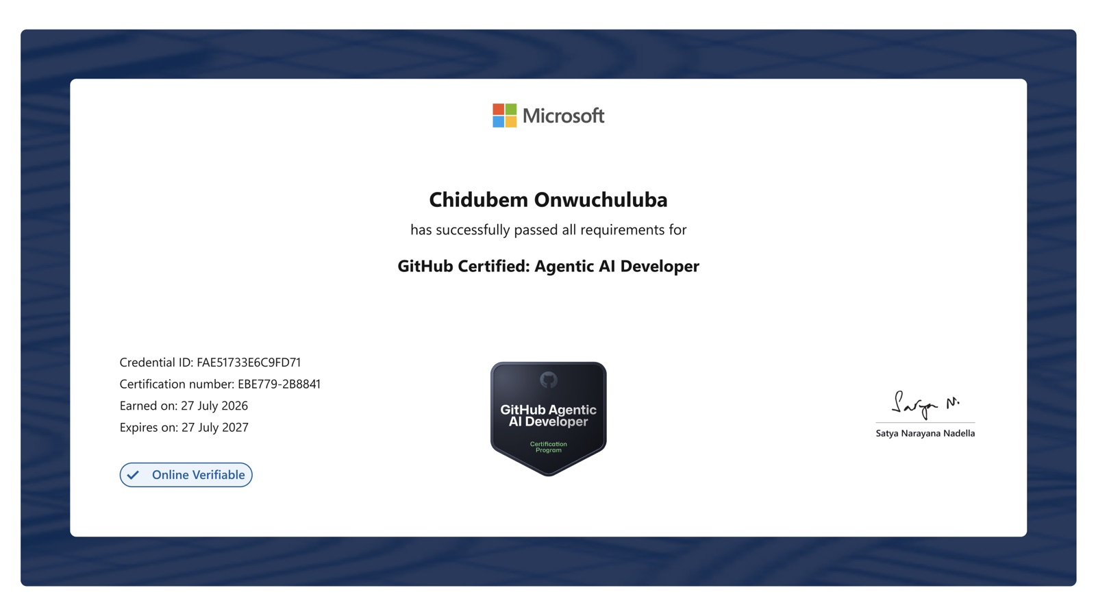 GitHub Certified: Agentic AI Developer certificate