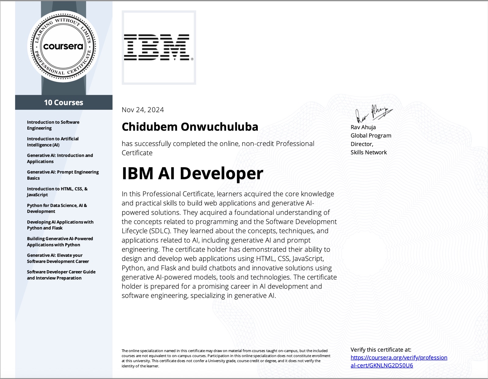 IBM AI Developer professional certificate